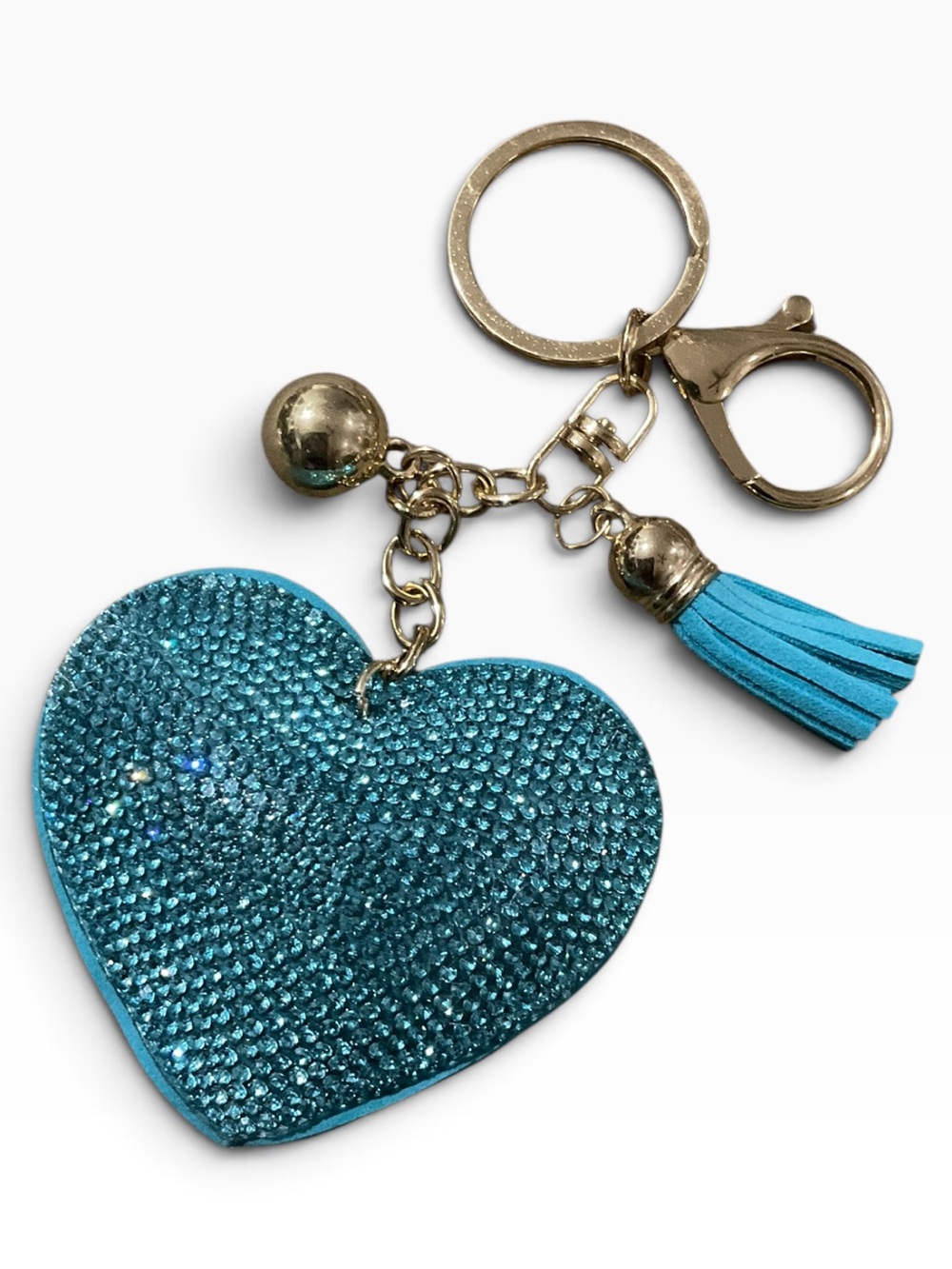Turquoise Crystal Heart Key & Card Holder Charm